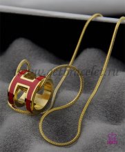 Hermes 3D Pop "H" logo Snake Bone Red Necklace in Yellow Gold